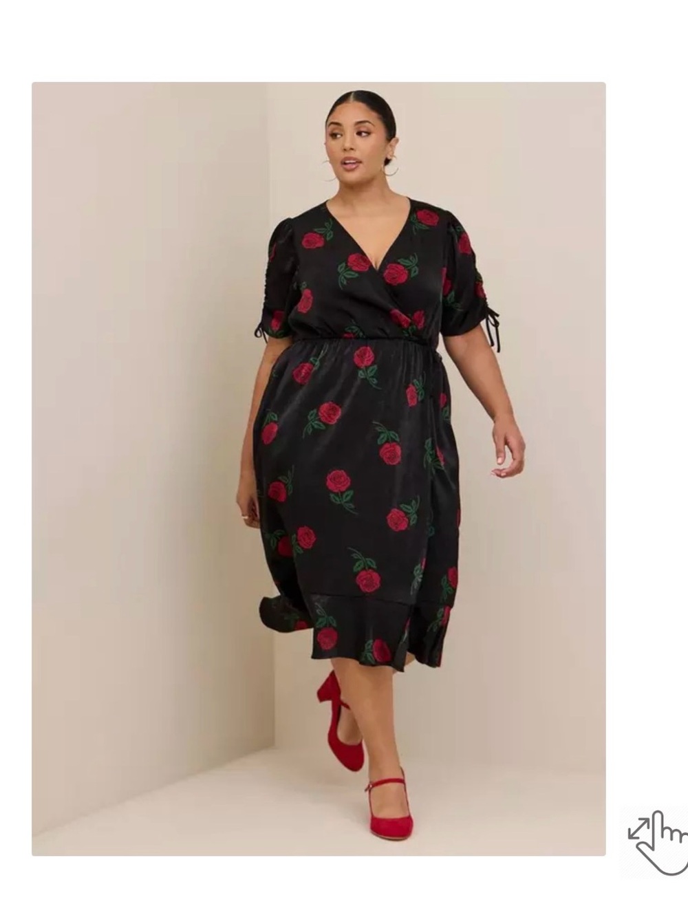 TORRID Midi Brushed Charmeuse Wrap Dress Rose Flower Print Black NWT 1 1X Floral